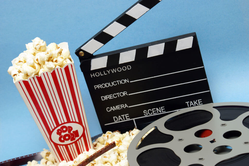 cinema icon pictures on blue background